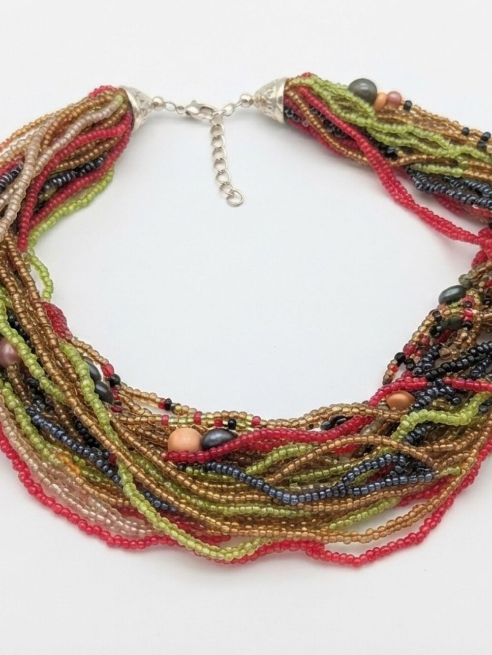 Multi-Color Seed Bead Multi-Strand Torsade Statement Necklace